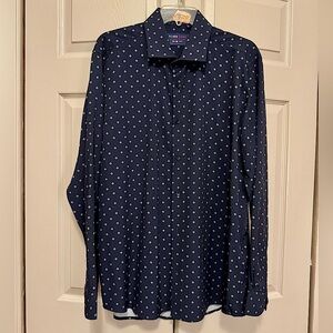 Azaro Uomo Men’s Navy Blue with White Pattern Slim Fit Shirt